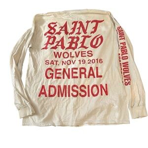 Kanye West 2016 Saint Pablo Tour long sleeve shirt in cream with red text